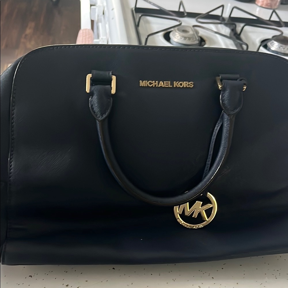 Michael Kors Blue Satchel with Luxurious Gold Accents